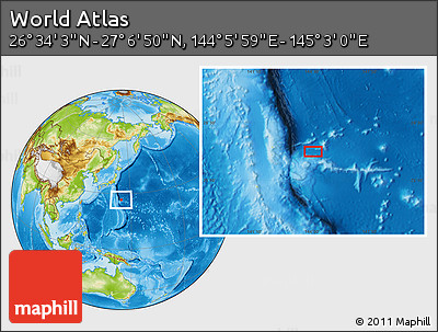 Physical Location Map of the Area around 26° 50' 27" N, 144° 34' 29" E