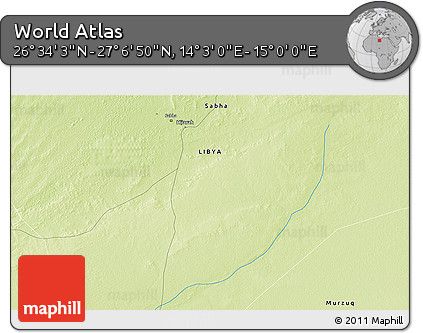 Physical 3D Map of the Area around 26° 50' 27" N, 14° 31' 30" E