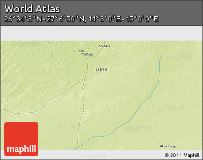 Physical 3D Map of the Area around 26° 50' 27" N, 14° 31' 30" E