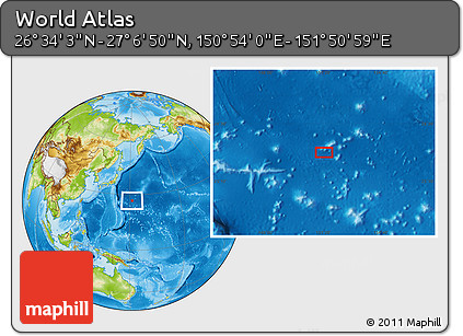 Physical Location Map of the Area around 26° 50' 27" N, 151° 22' 30" E