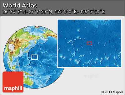 Physical Location Map of the Area around 26° 50' 27" N, 155° 37' 30" E