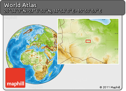 Physical Location Map of the Area around 26° 50' 27" N, 15° 22' 30" E