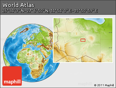 Physical Location Map of the Area around 26° 50' 27" N, 15° 22' 30" E