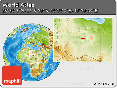 Physical Location Map of the Area around 26° 50' 27" N, 15° 22' 30" E