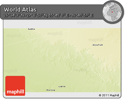 Physical 3D Map of the Area around 26° 50' 27" N, 16° 13' 30" E