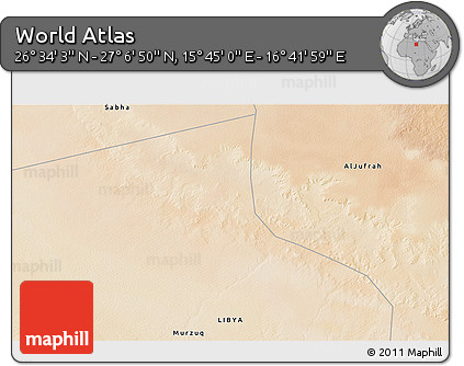 Satellite 3D Map of the Area around 26° 50' 27" N, 16° 13' 30" E