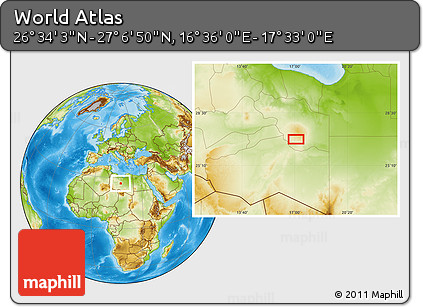 Physical Location Map of the Area around 26° 50' 27" N, 17° 4' 30" E
