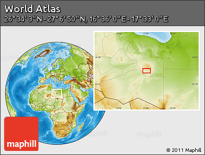 Physical Location Map of the Area around 26° 50' 27" N, 17° 4' 30" E