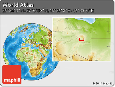 Physical Location Map of the Area around 26° 50' 27" N, 17° 4' 30" E