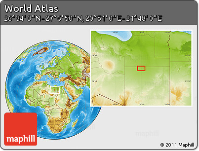 Physical Location Map of the Area around 26° 50' 27" N, 21° 19' 30" E