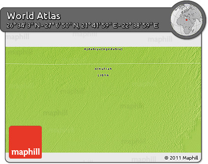 Physical 3D Map of the Area around 26° 50' 27" N, 22° 10' 29" E