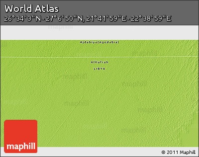 Physical 3D Map of the Area around 26° 50' 27" N, 22° 10' 29" E