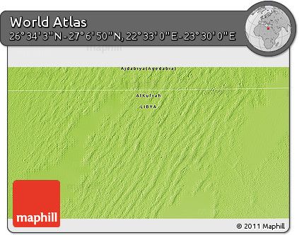 Physical 3D Map of the Area around 26° 50' 27" N, 23° 1' 29" E