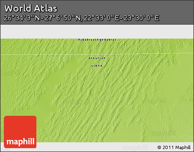 Physical 3D Map of the Area around 26° 50' 27" N, 23° 1' 29" E