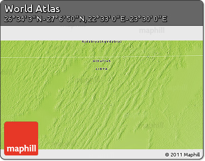 Physical 3D Map of the Area around 26° 50' 27" N, 23° 1' 29" E