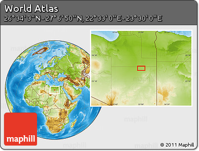 Physical Location Map of the Area around 26° 50' 27" N, 23° 1' 29" E