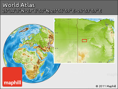 Physical Location Map of the Area around 26° 50' 27" N, 26° 25' 29" E