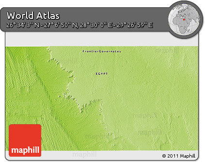 Physical 3D Map of the Area around 26° 50' 27" N, 28° 58' 30" E