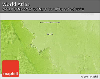 Physical 3D Map of the Area around 26° 50' 27" N, 28° 58' 30" E