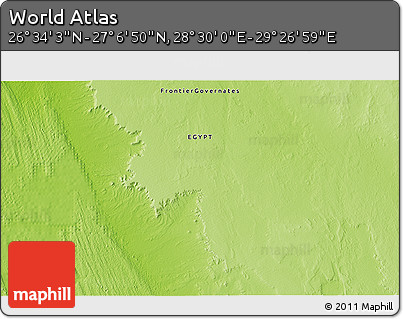 Physical 3D Map of the Area around 26° 50' 27" N, 28° 58' 30" E
