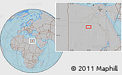 Gray Location Map of the area around 26° 50' 27" N, 28° 58' 30" E, hill shading