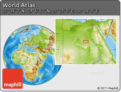 Physical Location Map of the Area around 26° 50' 27" N, 29° 49' 30" E