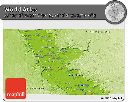 Physical 3D Map of the Area around 26° 50' 27" N, 31° 31' 29" E