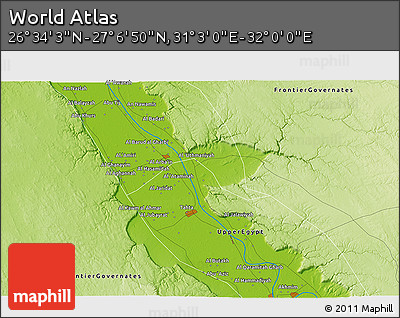 Physical 3D Map of the Area around 26° 50' 27" N, 31° 31' 29" E