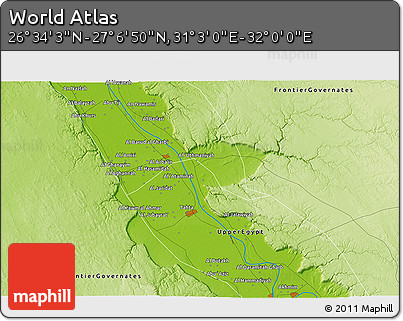 Physical 3D Map of the Area around 26° 50' 27" N, 31° 31' 29" E