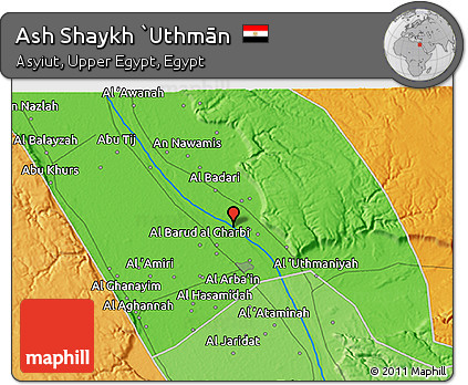 Political 3D Map of Ash Shaykh `Uthmān