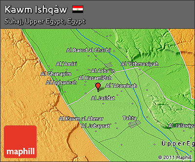 Political 3D Map of Kawm Ishqâw