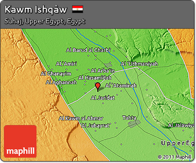 Political 3D Map of Kawm Ishqâw