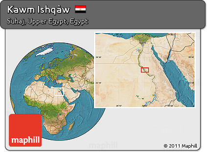 Satellite Location Map of Kawm Ishqâw
