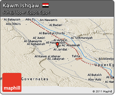 Shaded Relief Panoramic Map of Kawm Ishqâw