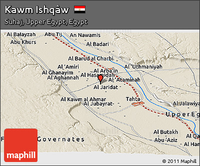Shaded Relief Panoramic Map of Kawm Ishqâw