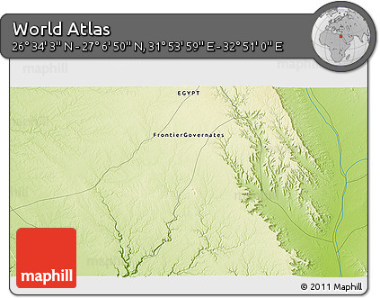 Physical 3D Map of the Area around 26° 50' 27" N, 32° 22' 30" E