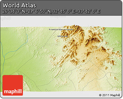 Physical 3D Map of the Area around 26° 50' 27" N, 33° 13' 30" E