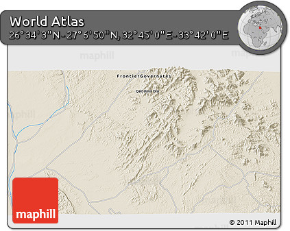 Shaded Relief 3D Map of the Area around 26° 50' 27" N, 33° 13' 30" E