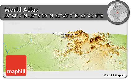 Physical Panoramic Map of the Area around 26° 50' 27" N, 33° 13' 30" E