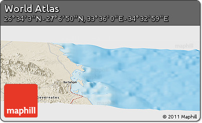 Shaded Relief Panoramic Map of the Area around 26° 50' 27" N, 34° 4' 30" E