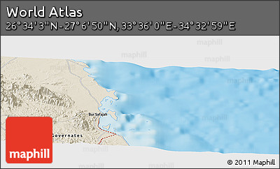 Shaded Relief Panoramic Map of the Area around 26° 50' 27" N, 34° 4' 30" E