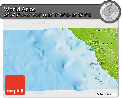 Physical 3D Map of the Area around 26° 50' 27" N, 35° 46' 29" E