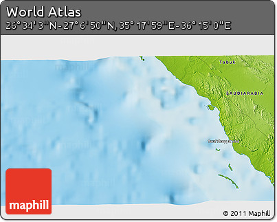 Physical 3D Map of the Area around 26° 50' 27" N, 35° 46' 29" E