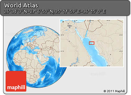 Shaded Relief Location Map of the Area around 26° 50' 27" N, 35° 46' 29" E