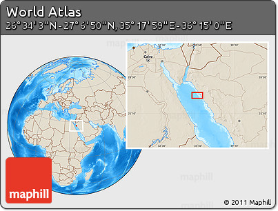 Shaded Relief Location Map of the Area around 26° 50' 27" N, 35° 46' 29" E