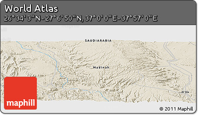 Shaded Relief Panoramic Map of the Area around 26° 50' 27" N, 37° 28' 30" E