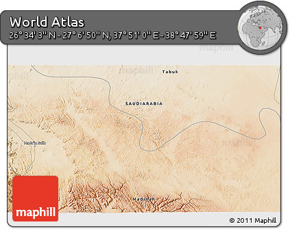 Satellite 3D Map of the Area around 26° 50' 27" N, 38° 19' 30" E