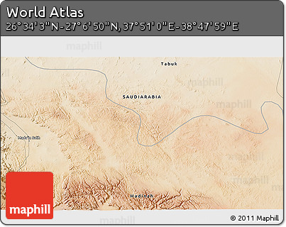 Satellite 3D Map of the Area around 26° 50' 27" N, 38° 19' 30" E
