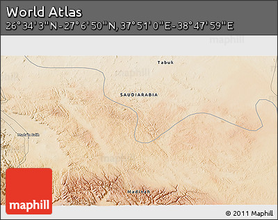 Satellite 3D Map of the Area around 26° 50' 27" N, 38° 19' 30" E