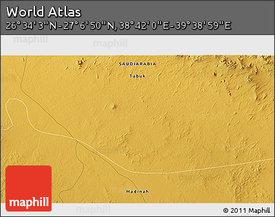 Physical 3D Map of the Area around 26° 50' 27" N, 39° 10' 29" E